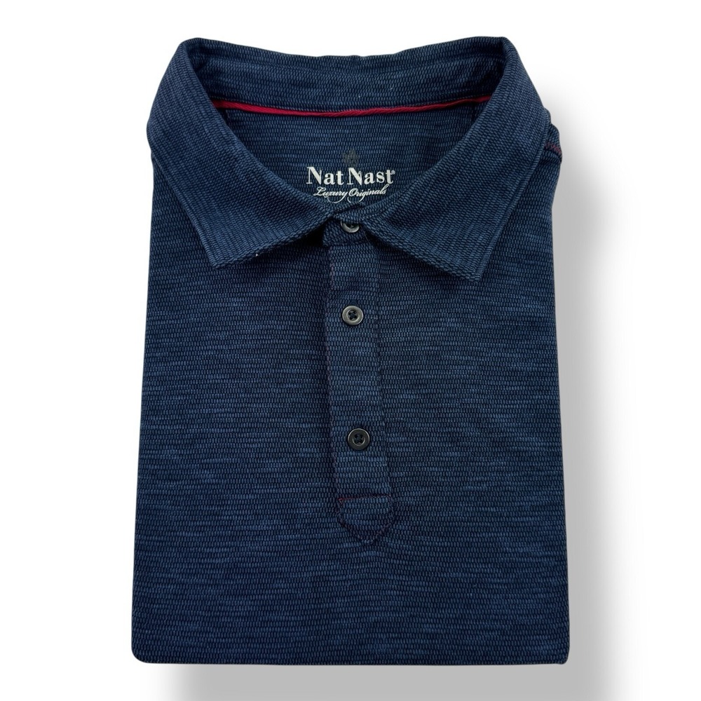 Nat Nast Blue Short Sleeve Polyester Cotton Polo Shirt Mens Size XL‎